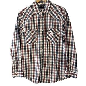 Double Pump Western Shirt Men M Multicolor Plaid Pearl Snap Cotton Button Down